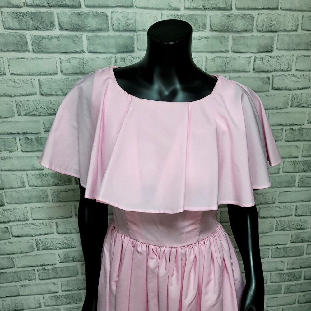 Vintage 70s Pink Ruffle Collar Swing Dancing Disco Day Dress Knee Length - Picture 4 of 8